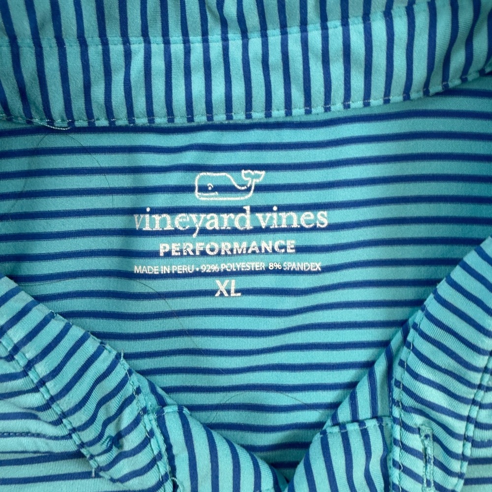 Vineyard Vines Polo Shirt Mens XL Blue Striped Golf Performance Travel Stretch - Picture 3 of 10